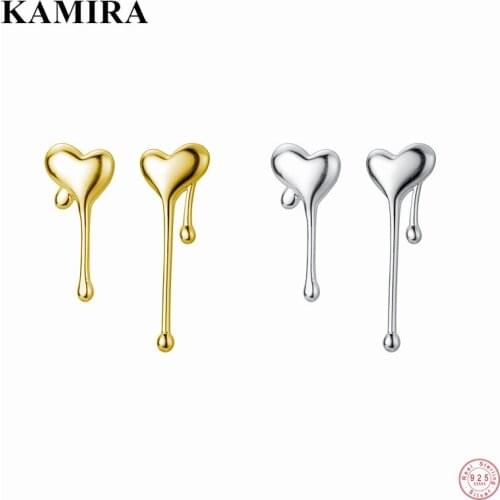 KAMIRA Real 925 Sterling Silver Korean Glossy Love Heart Flower Stud Earrings for Women Wedding Romantic Sweet Fine Jewelry Gift