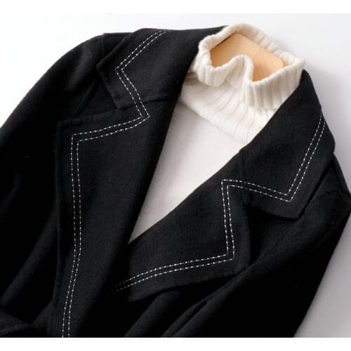 Long Black Wool Coat Female Jacket Spring Autumn Korean Elegant Fashion Ladies Coats Overcoat Women Manteau Femme 1026 KJ4071