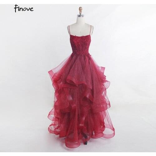 Finove 2020 Evening Dress Spaghetti Strap O Neck Appliques Floor-length Long Party Formal Gown plus size Robe De Soiree