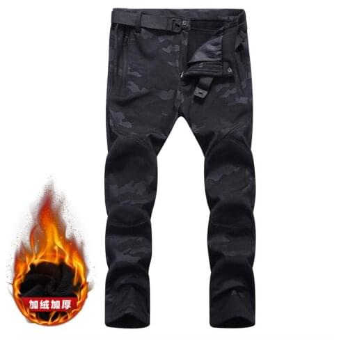 Winter Softshell Fleece Hiking Trekking Skiing Pants Mens Thick Outdoor Sports Windproof Waterproof Warm Camping Camo Trousers