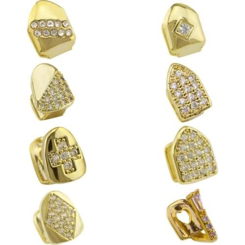 1PC Hip Hop Gold Teeth Grillz Top Bottom Cross Grills Punk Rock Rhinestone Dental Mouth Teeth Caps Cosplay Tooth Rapper Jewelry