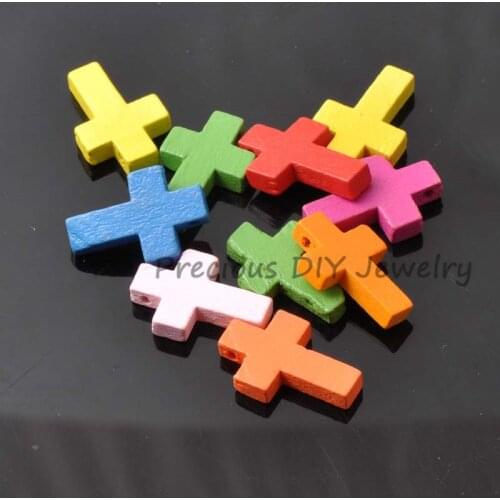 22x15mm 100Pcs Mixed Fluorescent Color Natural Wooden Cross Spacer Beads For Jewelry Making DIY 2018 New MT0250
