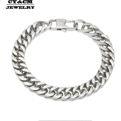 11mm Mens 316L Stainless steel Titanium Steel Silver Color Bangle Bracelet Iced out Cuban Link Fashion Punk Jewelry Gift 22cm