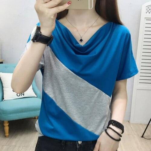 Poleras Mujer De Moda 2021 Fashion T Shirt Women Short Sleeve Patchwork Tshirt Female Cotton T-Shirt Womens Tops Korean Clothes