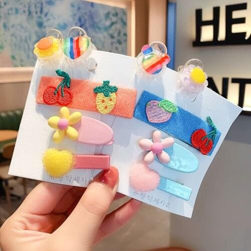 5 Pcs/Set Children Cute Fresh Fruit Flower Love Ornament Hair Clips Girls Sweet Acrylic Barrettes Hairpins Kids Hair Accessories
