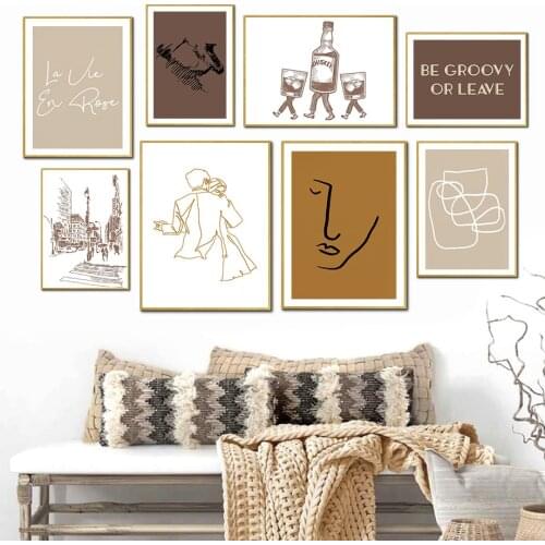 Abstract Line Couples City Whiskey Quote Wall Art Canvas Painting Nordic Posters And Prints Wall Pictures For Living Room Decor