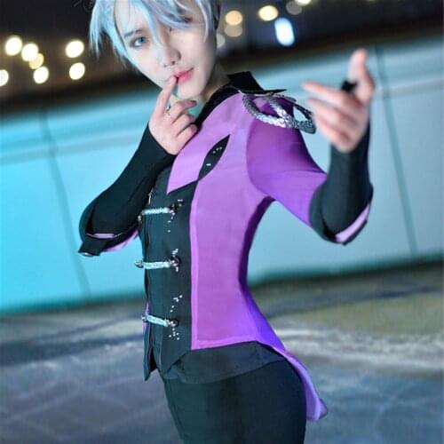 Anime Yuri On Ice Cosplay Victor Nikiforov Yuri Katsuki Cosplay Blue Pink Purple Match Clothes Coat Yuri!!! On Ice Top Costume