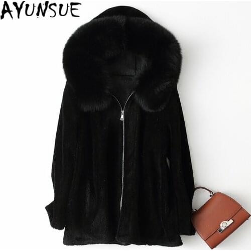 AYUNSUE Real Fur Coat Female Winter Womens Clothing 2020 Korean Thick Short Wool Jacket with Fox Fur Hood Fashion Warm Coats 168