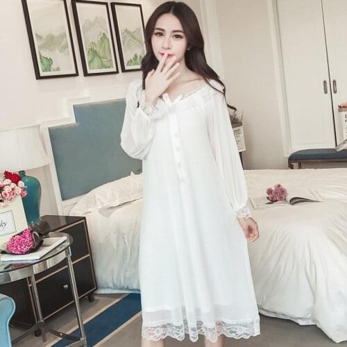 White Bride Wedding Nightgown Sexy Sweet Lace Trim Sleepwear Elegant Lantern Sleeve Nightdress Spring Lounge Home Dress With Bow