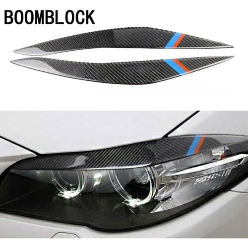 BOOMBLOCK Headlights Eyebrow Eyelids Carbon Fiber Trim Cover Sticker M Performance Decoration Accessories for BMW F10 2011-2017