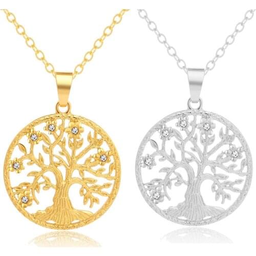 CZ The Tree of Life Charm Necklace For Women Wedding Gift Kpop Jewelry Gold Ketting Choker Round Circle Joyas Mujer