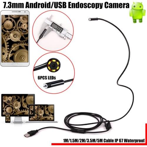 2in1 Endoscope Micro USB Endoscope for Andriod Phone and PC 7.3mm Dia HTA7 6LED 60 Degree Angel IP67 Inspecition Endscope