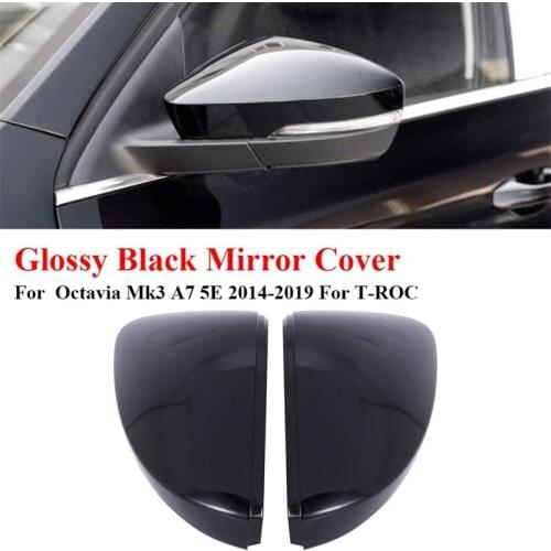 Glossy Black Car Rearview Mirror Covers Side Wing Mirror Caps for Skoda Octavia Mk3 A7 5E 2014-2019 for T-ROC