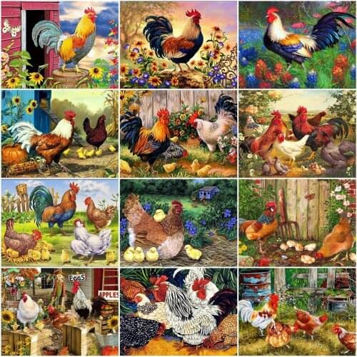 AZQSD Painting By Number Chicken Drawing On Canvas Diy Frame Paint By Numbers Animal Kits Modern Wall Art Gifts