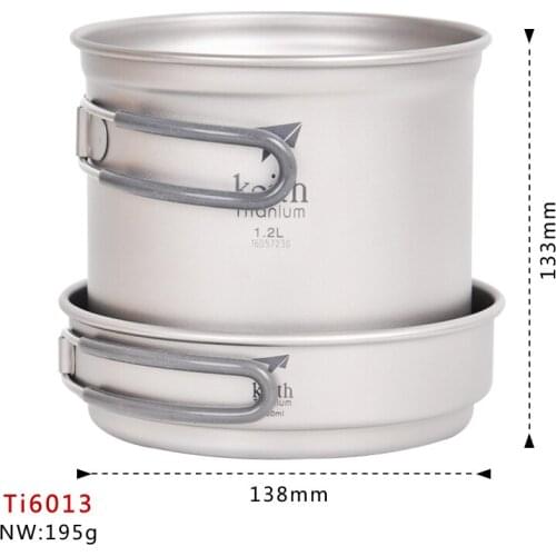 Keith Kitchen Cooking Pot Set Titanium Cookware Set Cauldron & Frying Pan 400ml+1.2L Bacteriostatic Cookware Ti6013