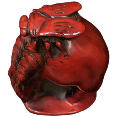 China old Beijing old goods Red coral carving Immediately win God of Gamble statue