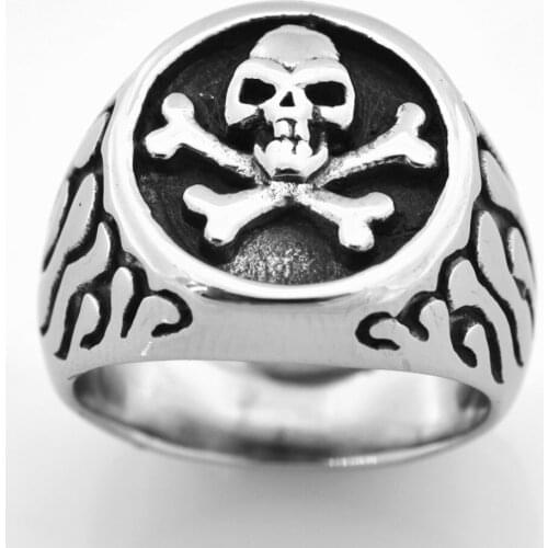 FANSSTEEL Stainless Steel Jewelry Flame Cross Bones Skull Skeleton Ring FSR14W98