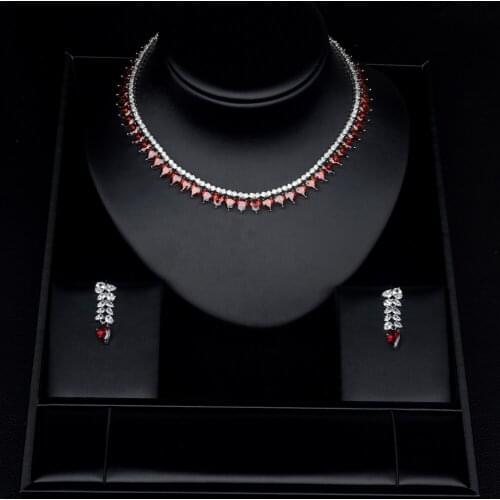 Be 8 Luxury Red AAA CZ Stone Jewelry Sets for Women Bride Necklace Earring Set Wedding Dress Accessories Wholesale Price S419