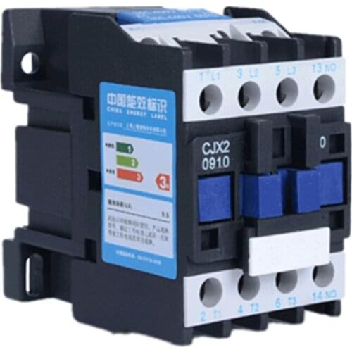 CJX2-0910 LC1 AC Contactor 9A 3 Phase 3-Pole Coil Voltage 380V 220V 110V 36V 24V 50/60Hz Din Rail Mounted 3P+1NO Normal Open