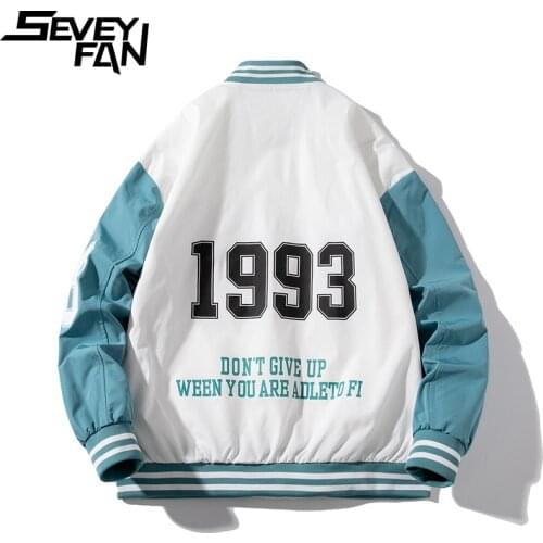 SEVEYFAN Mens Fashion Color Contrast Bomber Jacket 3D Printed Baseball Coat Spring Autumn Coat for Couples