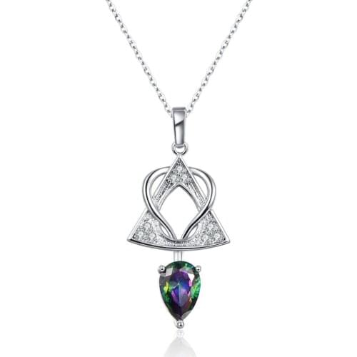 Lingmei Wedding Engagement Waterdrop Shaped Rainbow & Green & White Cubic Zirconia Silver Color Exquisite Pendant Necklace