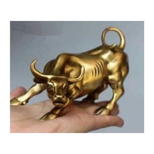 Copper Brass CHINESE crafts decor ation Asian bir 006913 Big Wall Street Bronze Fierce Bull OX Statue-Brass