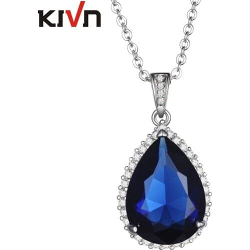 KIVN Fashion Jewelry Royal Blue Drop CZ Cubic Zirconia Women Girls Wedding Bridal Pendant Necklaces Promotion Birthday Gifts