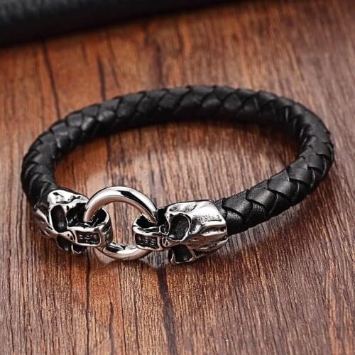 XQNI 2017 Men Jewelry Accessory Stainless Steel Genuine Leather Bracelet for men Magnet clasp Snake Chain Charm Bracelets