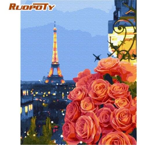 RUOPOTY Paris Night Rose Flower Painting By Numbers For Adults Handmade Framed Unique Gift Diy Oil Picture By Number Home Decor