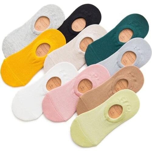 Womens Cotton Invisible No show Socks non-slip Summer Solid Color Short Socks Fashion Ankle Thin Boat Socks 10 pieces = 5 pairs