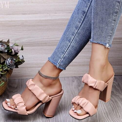 Newly Arrived 2021 Women Pumps Fashion Weave Ankle Strap Sandals Female Shoes Woman High Heels Open Toe Ladies Mules Shoes 35-43