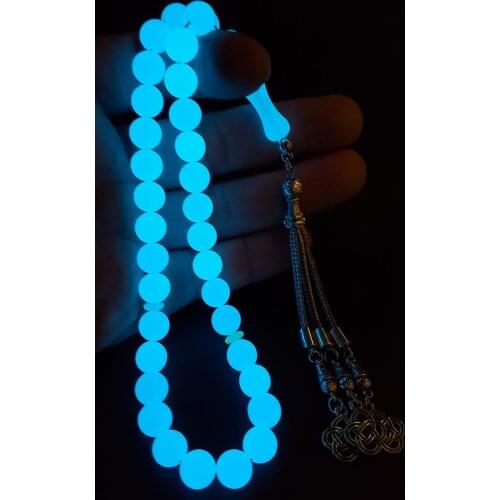 OTTOTESBİH Alpaka Tassels 10mm Blue Highlighter with Cat 'S Eye Powder Amber Prayer Beads Turkish handmade custom design highlighter Islamic prayer beads