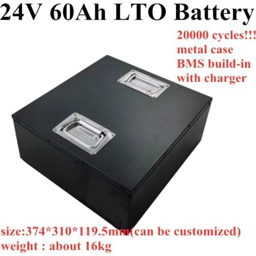 Rechargeable waterproof metal case 24V 60Ah LTO battery pack with BMS for Solar inverter golf cart lamp vehicle +5A charger