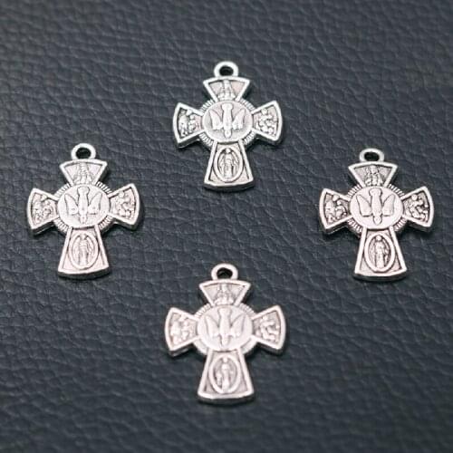 15pcs Silver Plated Christian Saint Crosses Pendants Retro Bracelet Metal Accessories DIY Charms For Jewelry Crafts Findings