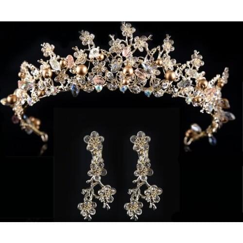 Luxury Rhinestone Beads Heart Bridal Tiaras Crown Gold Plated Crystal Diadem Crowns Headband Wedding Jewelry Hair Accessories