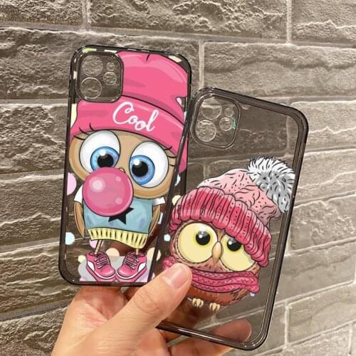 Cute animal Owl Phone Case Transparent for iPhone 7 8 11 12 se 2020 mini pro X XS XR MAX Plus smart phone case