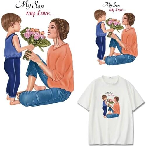 Pulaqi Iron On Patches Mom And Son T-Shirt Patch Stripes Iron On Clothes Heat Transfer Diy Vinyl Stickers For Clothing Appliques