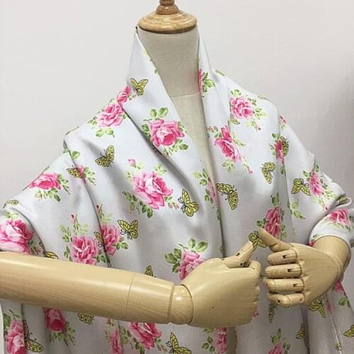 Pink floral print pure natural silk twill fabric not sheer 136cm width for dress,STW138