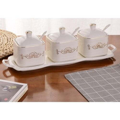 Modern Ceramic Spice Jar Salt Sugar Pepper Storage Box Spice Jars Organizer Accessories Tools Azucarero Kitchen Supplies DF50TW