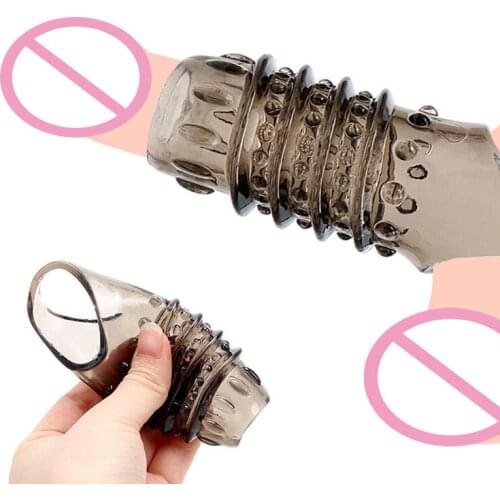 Penis Extender Sleeve Glans Cover Cock Ring Erection Delay Ejaculation Sex Toys For Men Reusable Condoms