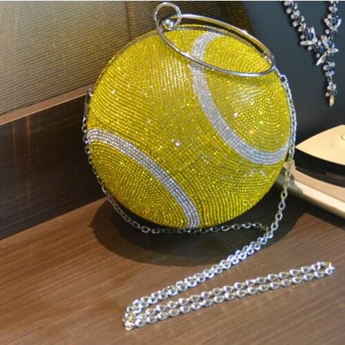 Large Size Capacity Yellow/White Long Chain Basketball Diamond Crystal Clutch New Fashion Women’s Lipstick Phone Purses Bags
