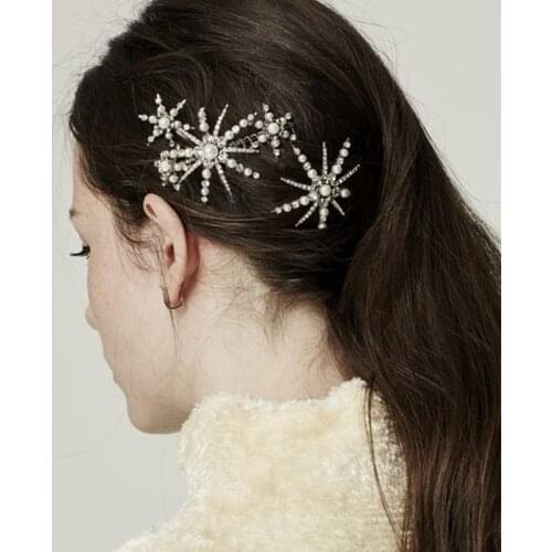 Stonefans Luxury Star Crystal Pearl Hairpin Barrettes Hairgrip for Women Rhinestone Hair Clips Wedding Hair Jewelry Accessories