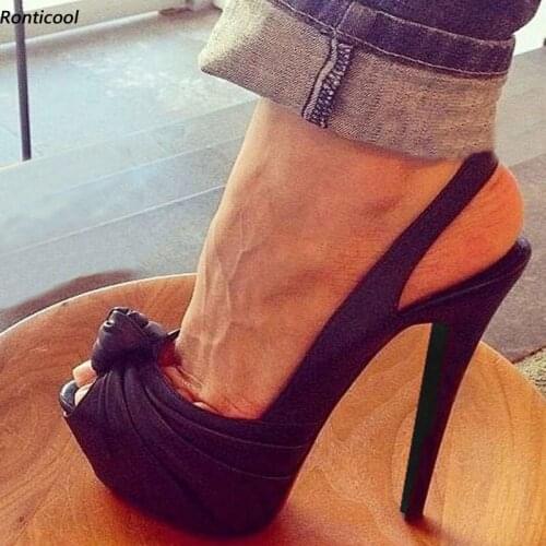 Ronticool Handmade Women Sandals Pleated Decoration Stiletto Heels Peep toe Gorgeous Black Beige Party Shoes Women US Size 5-13