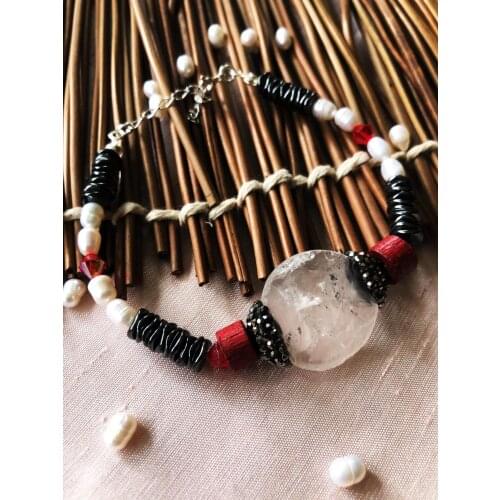Dr Stone Luxury collection Quartz, Hematite and Pearl Stone 925 Sterling Silver Women Handmade Bracelet LXDR52