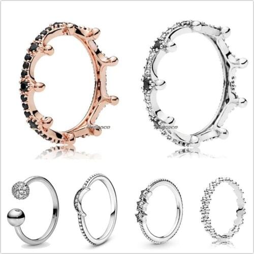 Authentic 925 Sterling Silver Celestial Stars Moon With Crystal Rings For Women Wedding Party Gift Europe Fashion Jewelry