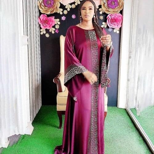 Dress Silk Beading Abaya Dubai Maxi Bazin African Design Vintage Long Sleeve Robe Gowns Africa Sexy Lady Party