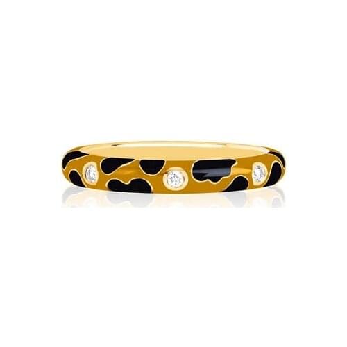 Gold Enamel Leopard Print CZ Eternity Ring Simple Circle Stacking Band For Women
