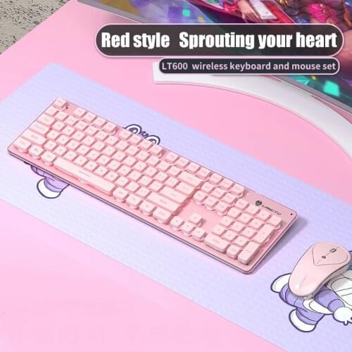 Backlit 104-key Rechargeable Wireless Bluetooth Gaming Keyboard And Mouse Set Pink Cute Ultra-thin Suitable For Home Office Game
