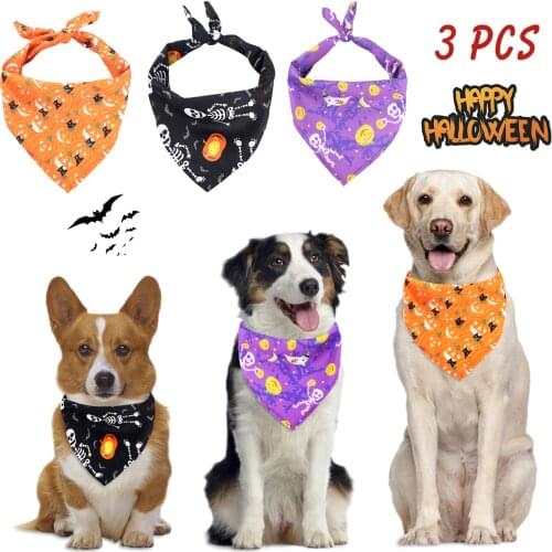 3PCS Halloween Adjustable Dog Bibs For Small Dogs Collars Tie Necktie Cat Scarf Puppy Bandanas Cat Triangular Bow Ties Pet Groom
