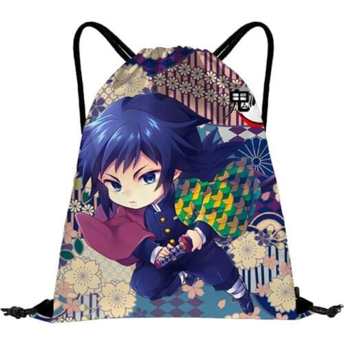 Anime Demon Slayer Drawstring Bag Tomioka Giyuu Kamado Nezuko Agatsuma Zenitsu Backpack Kimetsu No Yaiba Shopping Bag